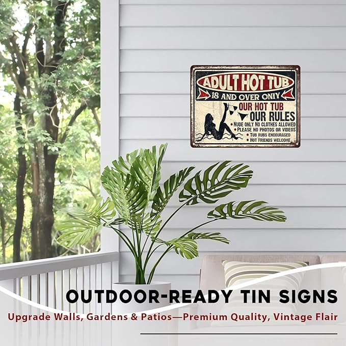 Hot Tub Vintage Tin Sign Adult Hot Tub Metal Sign Indoor Outdoor Funny Signs for Backyard Decor Signs 12x16inch