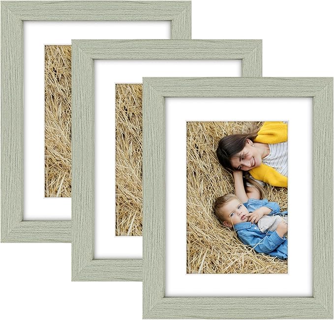 Golden State Art, 6x8 Picture Frame Set of 3 - Matted to 4x6 Photo - Engineered Wood Gallery Frame Set - Wall Mounting or Tabletop Display (Grey,3 Pack)