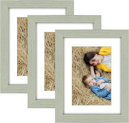 Golden State Art, 6x8 Picture Frame Set of 3 - Matted to 4x6 Photo - Engineered Wood Gallery Frame Set - Wall Mounting or Tabletop Display (Grey,3 Pack)