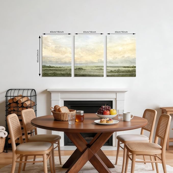 WENGTIAO Sage Green Wall Art Prints Set of 3 Abstract Landscape Canvas Paintings Nature Rustic Scenery Pictures Photos Minimalist Artwork Home Decor for Living Room Bedroom Office 16”x24”x3