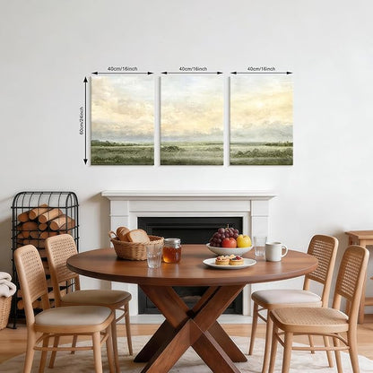 WENGTIAO Sage Green Wall Art Prints Set of 3 Abstract Landscape Canvas Paintings Nature Rustic Scenery Pictures Photos Minimalist Artwork Home Decor for Living Room Bedroom Office 16”x24”x3