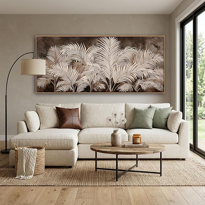 Boho Wall Art in Modern Brown, Minimalist Canvas Artwork for Living Room,Framed Large Wall Art for Bedroom Wall Decor - Textured Decorative Neutral Wall Pictures 31×70IN