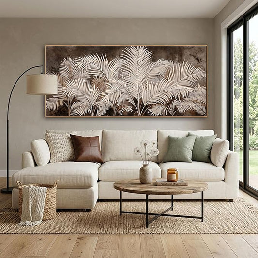 Boho Wall Art in Modern Brown, Minimalist Canvas Artwork for Living Room,Framed Large Wall Art for Bedroom Wall Decor - Textured Decorative Neutral Wall Pictures 31×70IN