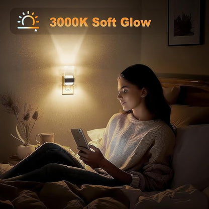 JandCase Night Lights Plug into Wall, Dusk to Dawn Sensor, 3000K Soft White LED, Acrylic Design, 0-100lm Adjustable Brightness, for Bedroom, Bathroom, Living Room, Hallway