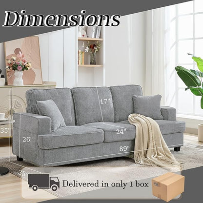 Korser Three Seater Couch for Living Room, Sofa Couches with Deep Seat & Armrest, Comfy Modern Sofas in Chenile for Living Room Bedroom Office Apartment, Pewter