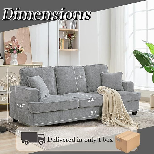 Korser Three Seater Couch for Living Room, Sofa Couches with Deep Seat & Armrest, Comfy Modern Sofas in Chenile for Living Room Bedroom Office Apartment, Pewter