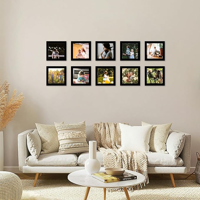 JCJMY 10 Packs 4x4 Picture Frames, Lightweight 4 by 4 Frames Bulk Set of 10 Collage Wall Decor Photo Frames Set for Wall and Tabletop, Black