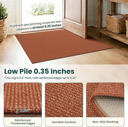 KOZYFLY Orange 3x6 Washable Runner Rug, Non Slip Wide Runners for Hallway, Woven Large Entryway Runners, Braided Floor Carpet Runner for Entry, Kitchen, Bedside, Hall, Burnt Orange/Tan