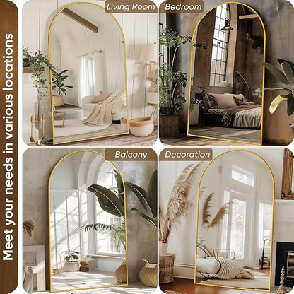 Antok Arched Full Length Mirror, 76"x44" Gold Metal Frame Floor Mirror for Bedroom Living Room, Freestanding/Wall Mount/Leaning
