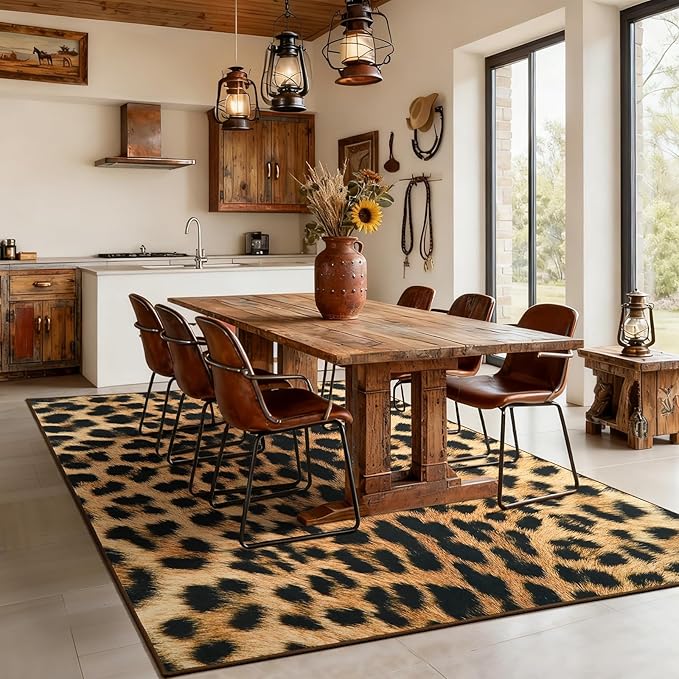 AROGAN Premium Leopard Rug for Living Room 8×10 Feet, Machine Washable Cheetah Rug Animal Print Hide Area Rug, Large Non-Slip Faux Fur Zebra Skin Rugs Carpet for Office Bedroom Dinner Room Home Decor