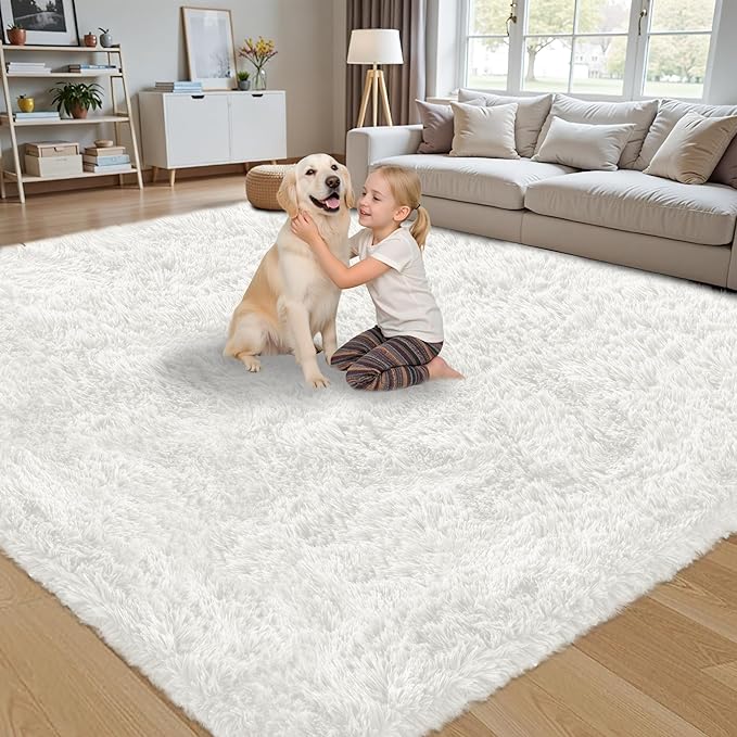 4x6 Area Rug for Living Room:Ultra Soft Fluffy Shag White Rugs,Large Fuzzy Plush Indoor Non Slip Carpet Washable Rug for Bedroom Kids Nursery Office Dorm Modern Decor(White 4'x6')