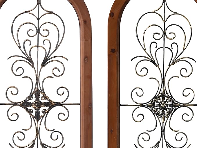 Sintosin Vintage Metal Wall Art for Living Room 13 X 32 Inches, Handmade Distressed Wooden Wall Panels with Carved Wrought Iron above Bed Decor, Farmhouse Wall Decor for Kitchen Entryway