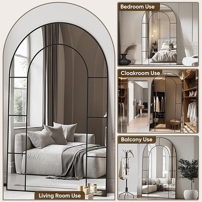 Antok 81" x 41" Full Length Mirror, Floor Mirror Arched Window Decorative Mirror, Metal Framed Decor Farmhouse Floor Mirrors Art Pane Mirrors Wall Decor for Bedroom, Living Room, Entryway Black