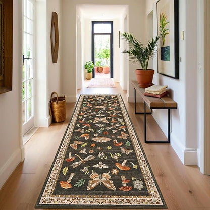 ROYHOME Mushroom Insect Washable Rug 2x6 Runners for Hallways, Boho Kitchen Runner Rugs Non Slip Bath Runner, Modern Bedroom, Soft Long Entryway Bathroom Laundry Dorm, Brown