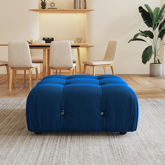 Modular Sectional Couches for Living Room, Modern Luxury Velvet Bubble Couch with Reversible Chaise Ottoman, Deep Seat Cloud Sectional Sofa (Ottoman, Blue)