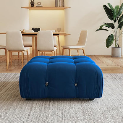 Modular Sectional Couches for Living Room, Modern Luxury Velvet Bubble Couch with Reversible Chaise Ottoman, Deep Seat Cloud Sectional Sofa (Ottoman, Blue)