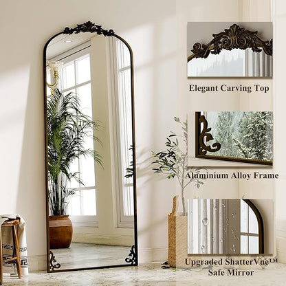 GLSLAND 56"x21" Vintage Full Length Mirror - Carved Arched Floor Mirror Baroque Full Body Mirrors for Bedroom Living Room Entryway,BRE