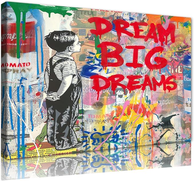 Yatsen Bridge Dream Big Dreams Graffiti Wall Art Canvas Colorful Banksy Art Inspirational Street Art Decor for Living Room, Bedroom, Office Ready to Hang 16x12 inch