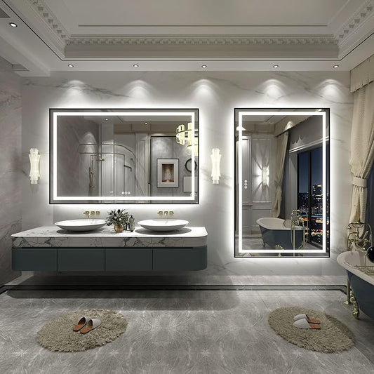 60x36 Framed LED Lighted Bathroom Mirror, Dimmable Vanity Mirror for Wall, Backlit and Front Lighted, Anti-Fog, Memory (Horizontal/Vertical)