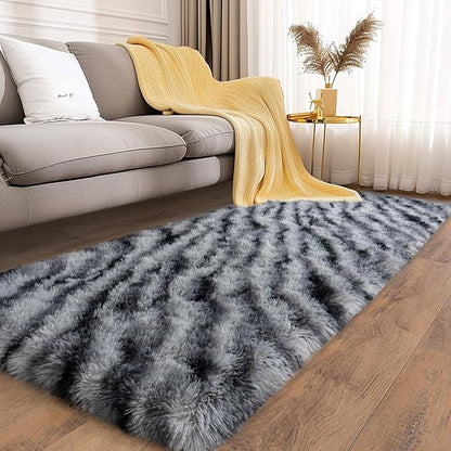 Soft Runner Rugs for Bedroom Hallways, 2x4 Black and White Fluffy Shag Throw Area Rug Non Slip for Bedside Dorm, Long Shaggy Furry Carpet for Nursery Living Room