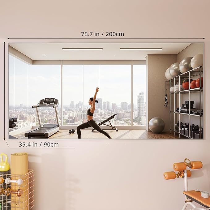 Hasipu 79''x 36'' Home Gym Mirror with Lights Dimmable Anti-Fog Large Full Length Wall Mounted Full Body Mirror for Yoga Dance Fitness Exercise Studio Bedroom Garage, Tempered Glass Workout Mirrors