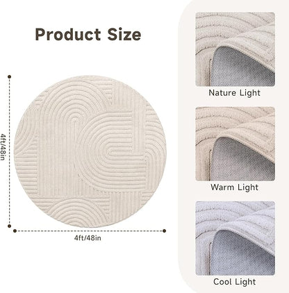 Pauwer 4ft Washable Area Rugs for Living Room Modern Beige Solid Color Soft Fluffy Rugs for Bedroom Non Slip Boho Accent Indoor Mat Floor Carpet Cover for Kids Dining Room Kitchen Office