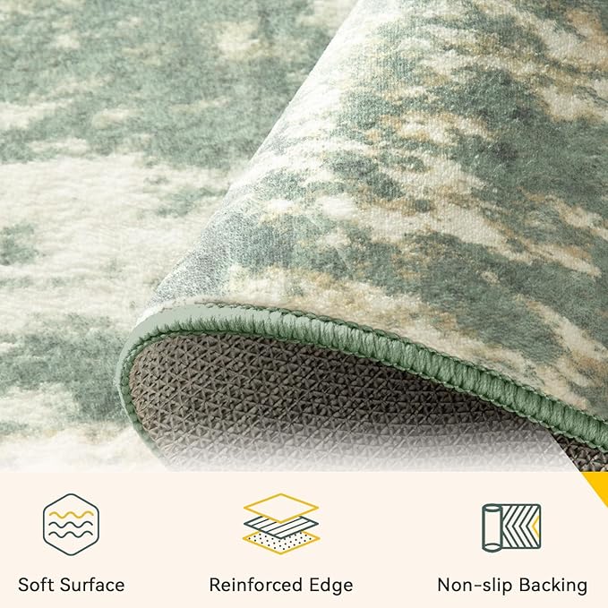 RELEANY Washable Area Rugs 6'x9' Non-Slip Modern Abstract Soft for Living Room Entryway Bedroom Nursery, Print Pattern, Light Green/Yellow