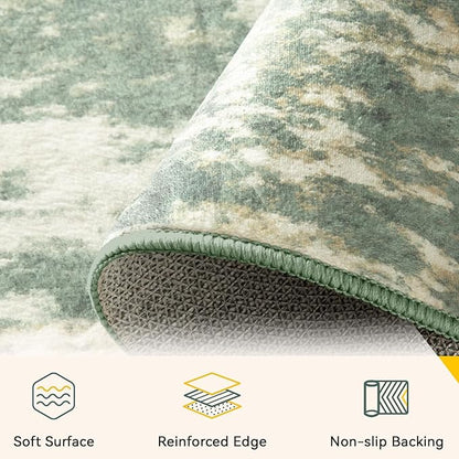RELEANY Washable Area Rugs 2'x10' Non-Slip Modern Abstract Soft for Living Room Entryway Bedroom Nursery, Print Pattern, Light Green/Yellow