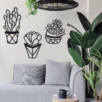 OYEFLY Cactus Metal Wall Art,Modern Metal Wall Decors Plant (3 Pcs)