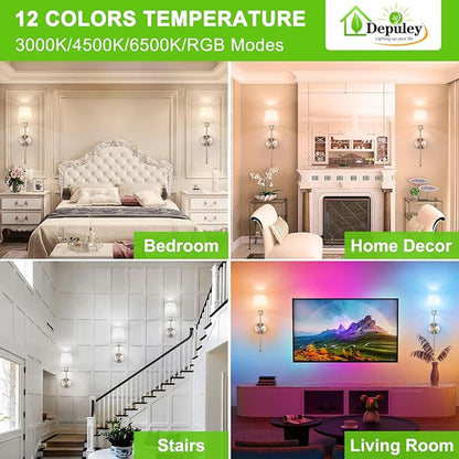 Depuley Battery Operated Wall Sconce: Set of 2 Wireless Wall Lights with Remote for Bedroom - 12 Colors Rechargeable Wall Lamp for Living Room Dining Room Hallway Bathroom Staircases - Nickel 24 Inch