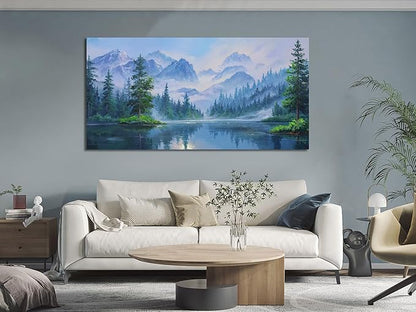 Ardemy Forest Landscape Canvas Painting 48"x24" - Nature Wall Art Picture of Mountain Textured Green Tranquil Artwork Framed Large for Living Room Bedroom Dining Room Home Office Wall Decor