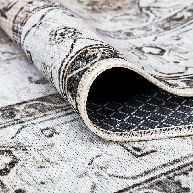 Bloom Rugs Washable Non-Slip 12 ft Runner - Brown/Beige/Charcoal Traditional Runner for Entryway, Hallway, Bathroom, and Kitchen - Exact Size: 2.5' x 12'