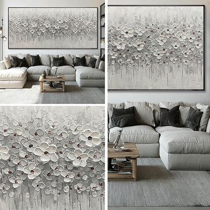 SDYA Oversized White Flower Wall Art, Hand Painted Floral Canvas Paintings With Frame, Extra Large Modern Wall Decor for Living Room Bedroom Office 40"x86"
