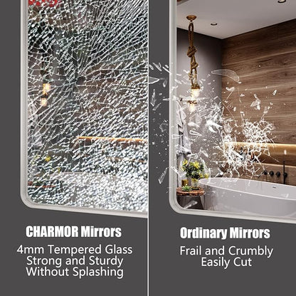 60x28 Silver Bathroom Mirror for Wall, Silver Brushed Framed Bathroom Vanity Mirror, Rectangle Bathroom Nickel Mirror, Anti-Rust, Shatterproof (Horizontal/Vertical)