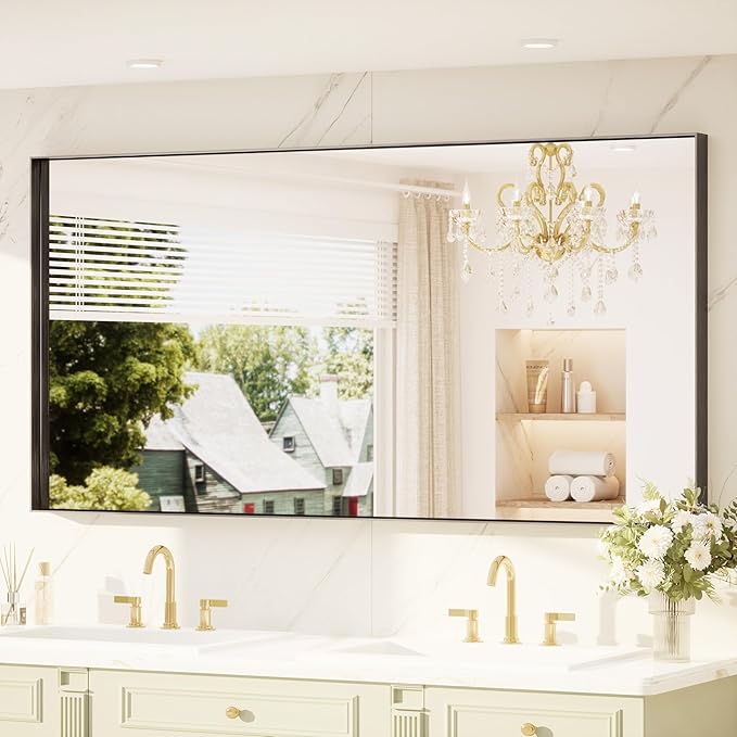 TETOTE 72" x 36" Black Bathroom Mirror, Matte Black Rectangle Framed Vanity Mirror for Bathroom Sink, Tempered Glass, Modern Farmhouse Wall Mirrors for Living Room, Bedroom, Entryway