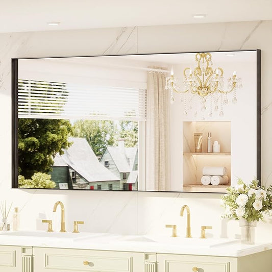 TETOTE 72" x 36" Black Bathroom Mirror, Matte Black Rectangle Framed Vanity Mirror for Bathroom Sink, Tempered Glass, Modern Farmhouse Wall Mirrors for Living Room, Bedroom, Entryway