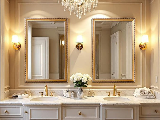 ROLOVE 34x24 Antique Gold Mirror for Wall, Ornate Vintage Wall Decor, Gold Framed Baroque Mirror for Fireplace Mantel, Living Room & Bathroom Vanity, Farmhouse Decor, Horizontal or Vertical