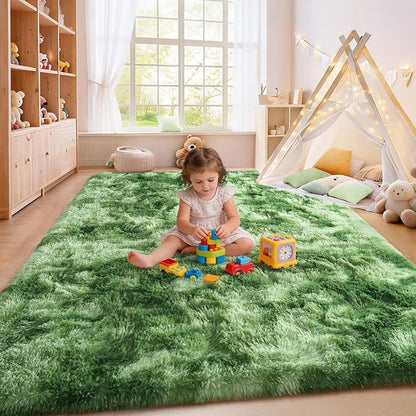 Fluffy Rugs for Living Room, Soft Shaggy Carpets for Living Room, Upgrade Anti-Slip Fuzzy Rugs for Kids' Room, Perfect Decor for Modern Home Tie Dye Green 9x12Feet