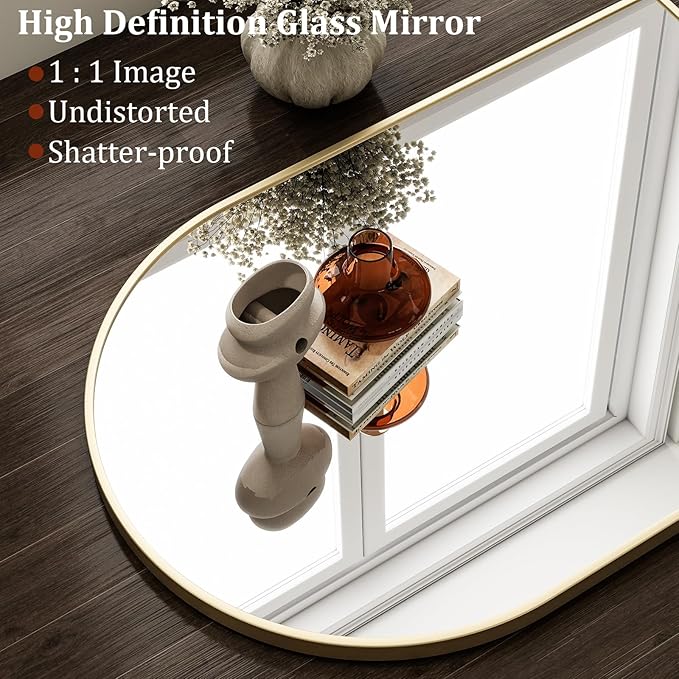 HARRITPURE Arched Wall Mirror – 26"x38" Arch Bathroom Mirror Metal Frame Vanity Mirror for Bedroom, Entryway Dresser Decor, Gold
