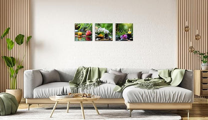 TutuBeer 3 Pcs Wall Art for Spa Zen Canvas Wall Art Still Life Spa Stones with Orchid Green Bamboo Zen Pictures Prints on Canvas for Home Office Wall Decor Stretched and Framed 20x20inchx3