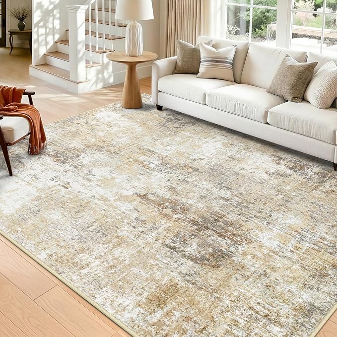 RELEANY Washable Area Rugs 6'x8' Non-Slip Modern Abstract Soft for Living Room Entryway Bedroom Nursery, Print Pattern, Neutral Brown Gray
