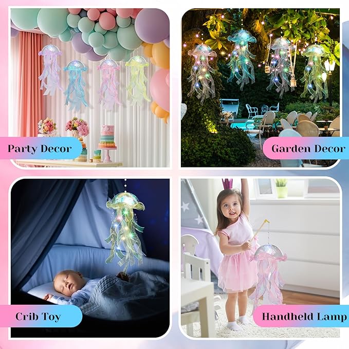 Rossesay 8 Pcs Colorful Jelly Fish Light Lamp Hanging Jellyfish Decorations LED Jellyfish Lantern for Birthday Under Sea Mermaid Wedding Baby Shower Ocean Theme Ceiling Bedroom Decor