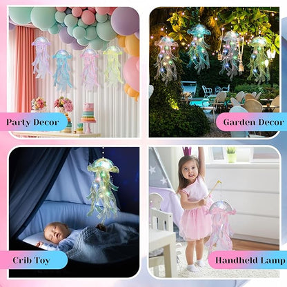Rossesay 8 Pcs Colorful Jelly Fish Light Lamp Hanging Jellyfish Decorations LED Jellyfish Lantern for Birthday Under Sea Mermaid Wedding Baby Shower Ocean Theme Ceiling Bedroom Decor