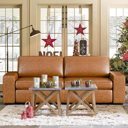 ELUCHANG 85" Faux Leather Couch, 2 Piece Mid-Century Modern Loveseat Sofa with Extra Deep Seat, Upholstered Cushion&Solid Wooden Frame, Comfy Couch for Living Room, Brown