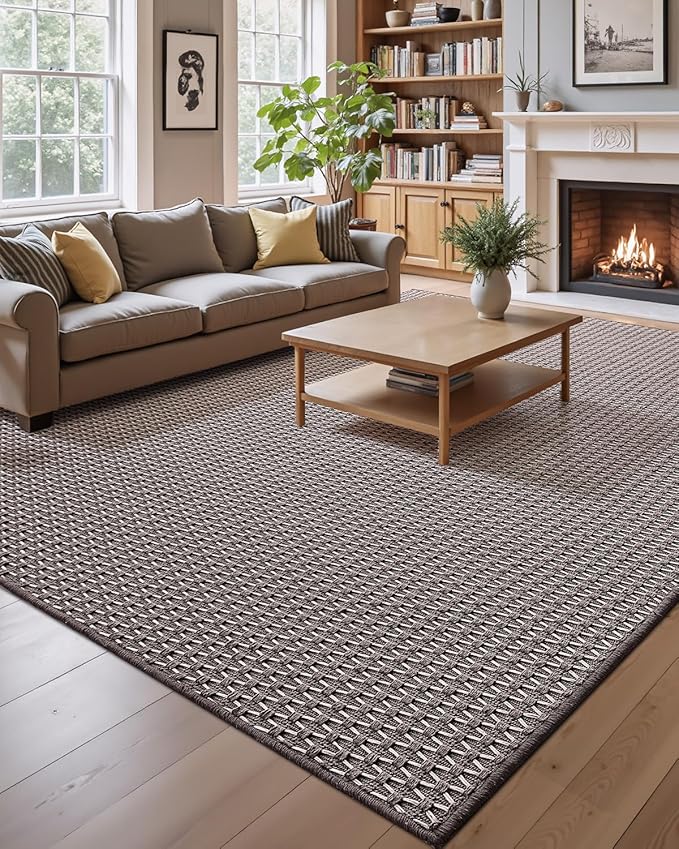 LUMI 5x8 Indoor Area Rugs, Non-Slip Low Profile Checkered Inside Rug, Comfort Weave Grid Pattern Floor Rug