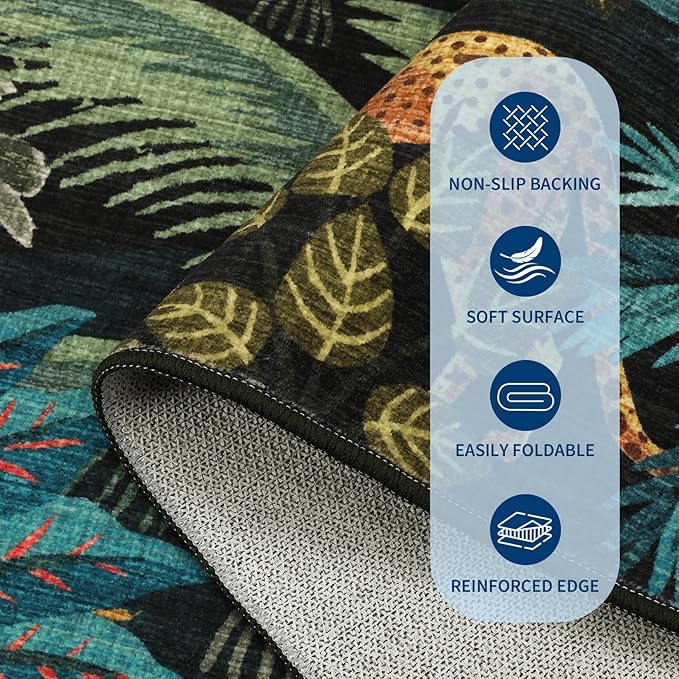 GarveeHome 2x6 Jungle Washable Runner Rug for Kitchen, Soft Animal Print Hallway Runner Non Slip Green Entryway Rug Farmhouse Laundry Mat Stain Resistant Carpet for Bedroom Bathroom