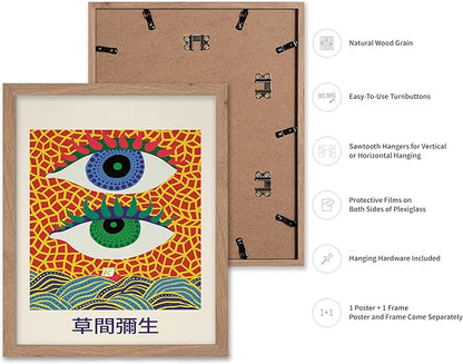 Poster Master Vintage Poster - Retro Pop Art Print - Gift for Artist, Friend - Two Eyes, Japanese, Dots, Modern, Abstract - Wall Decor for Living Room, Office, 16x20 Beige Framed