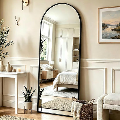 MISSDAY 64"x24" Arched Full Length Mirror, Full Body Mirror with Stand, Floor Mirror Long Free Standing, Leaning or Hanging, Aluminum Thin Frame Wall-Mounted Mirrors Wall Mirrors for Bedroom, Black