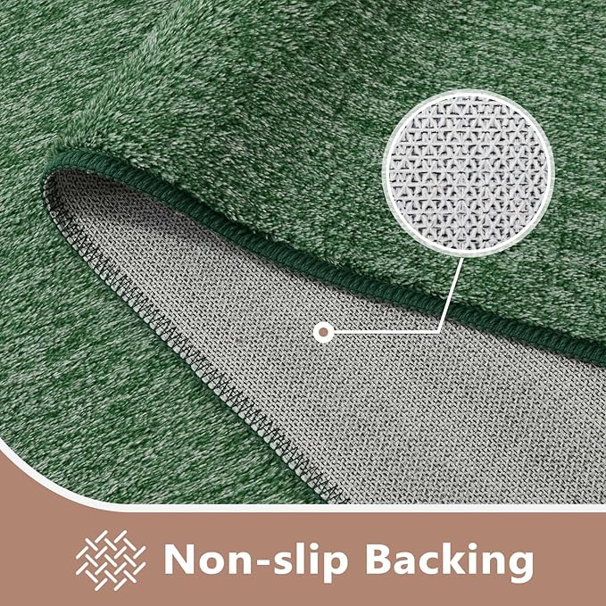 FinRèc 4x6 Washable Area Rugs for Bedroom Living Room, Low Pile Thin Rug Solid Color, Non-Slip Carpet Indoor for Home Decor (Green/White)