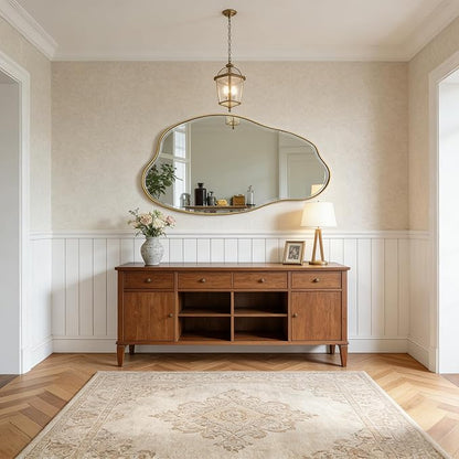 POZINO Large Irregular Beveled Mirror, 53.5"x27" Asymmetrical Aesthetic Mirror with Metal Frame, Cloud Shaped Mirrors for Living Room Bathroom Bedroom Hallway Entryway, Horizontal or Vertical Hanging